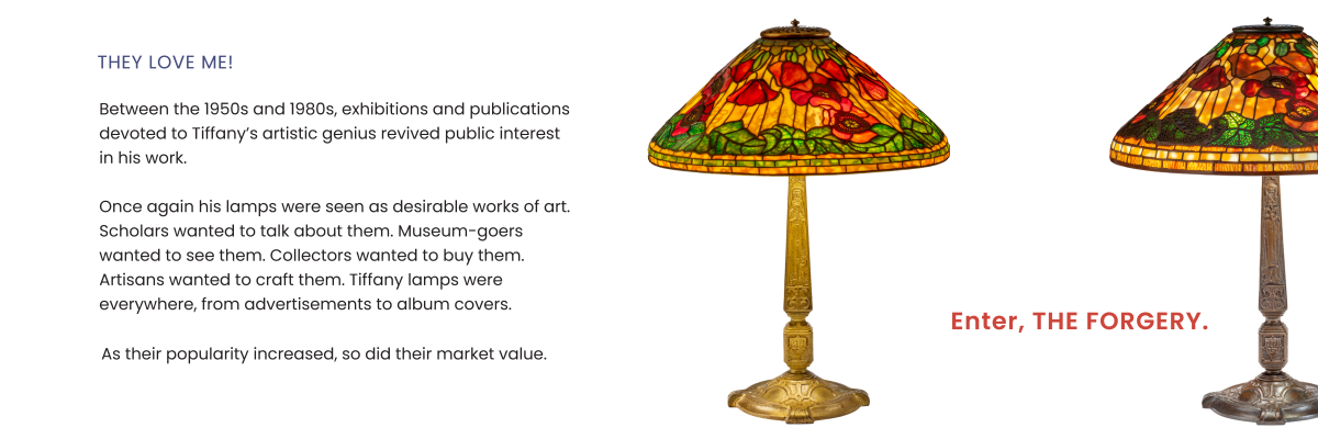 Exhibition description and images of real and fake Poppy lamps